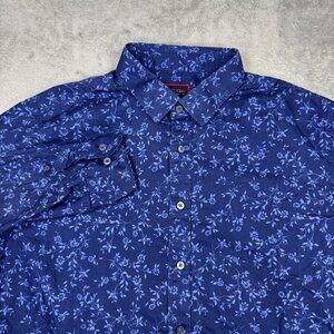UNTUCKit Mens Navy Blue Floral Long Sleeve Button Up Shirt Preppy Office Large